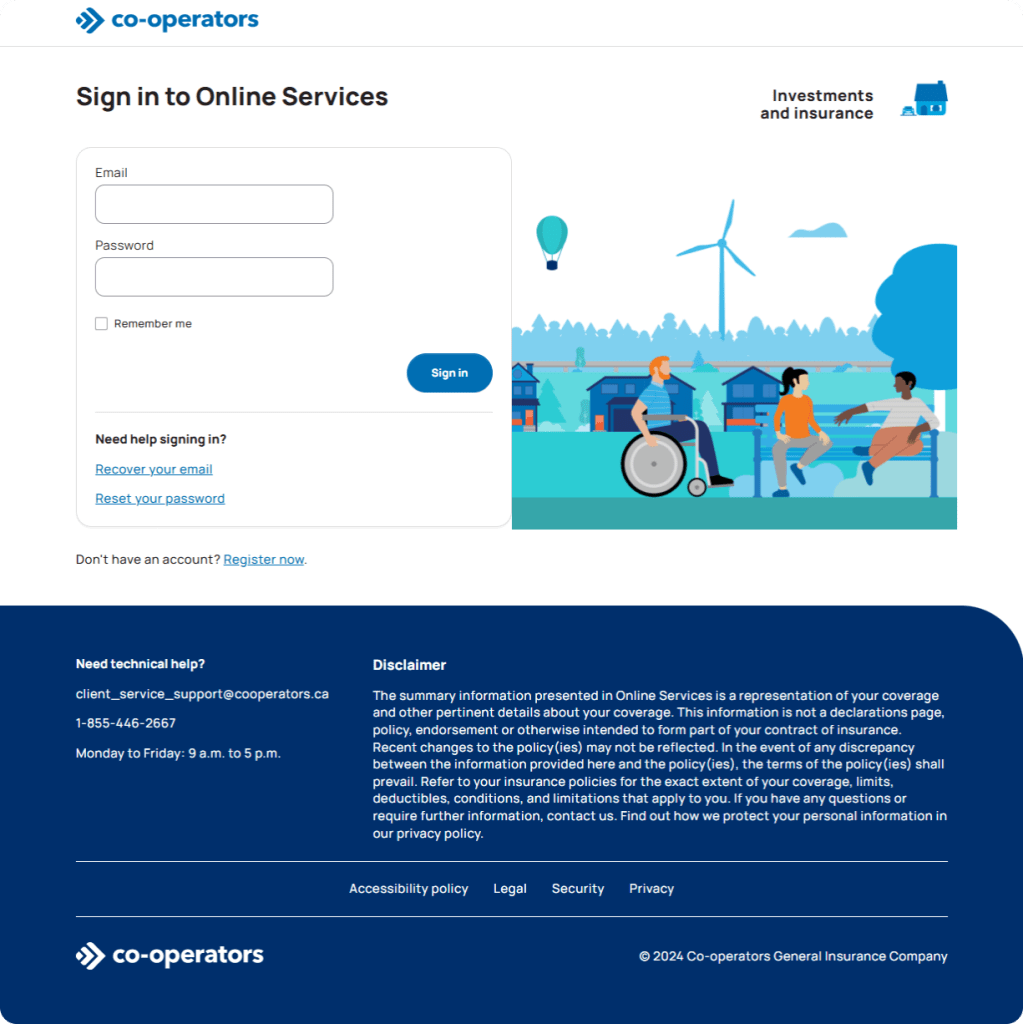 Co-operators Online Services sign-in page